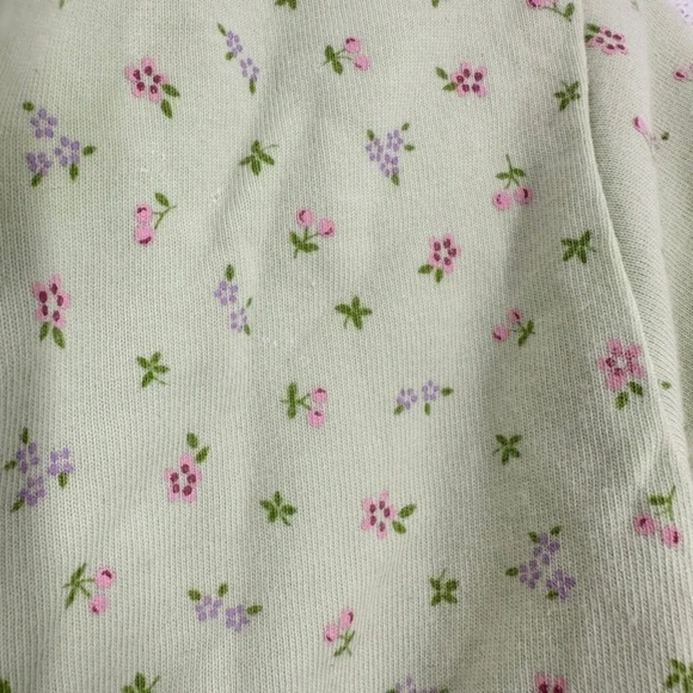 Vintage Girls Pastel Green Floral Print Cotton‎ Snap Button Shirt Jacket Shacket